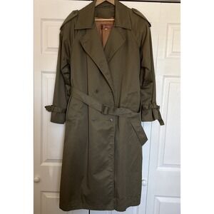 Vintage Worthington Green Canvas Thermolite Trench Coat Womens Size 12 Belted